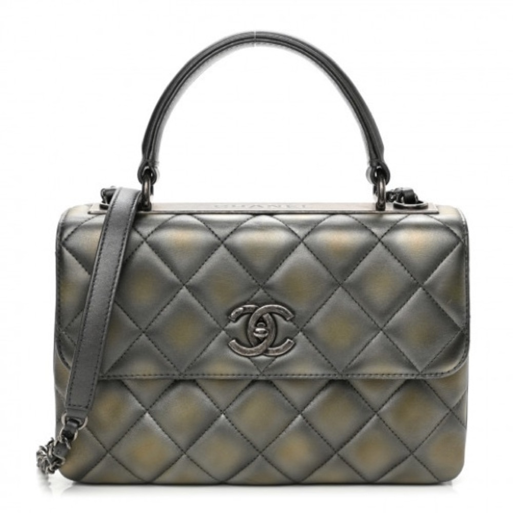 CHANEL Trendy CC Top Handle Quilted Lambskin Small Metallic